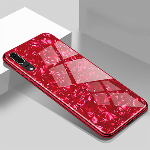 Silikon Schutzhülle Rahmen Tasche Hülle Spiegel T02 für Huawei P20 Rot