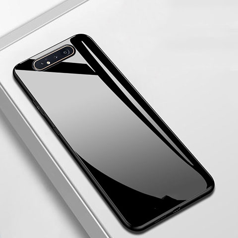 Silikon Schutzhülle Rahmen Tasche Hülle Spiegel T02 für Samsung Galaxy A80 Schwarz