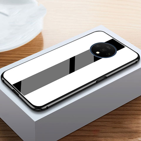 Silikon Schutzhülle Rahmen Tasche Hülle Spiegel T03 für OnePlus 7T Weiß