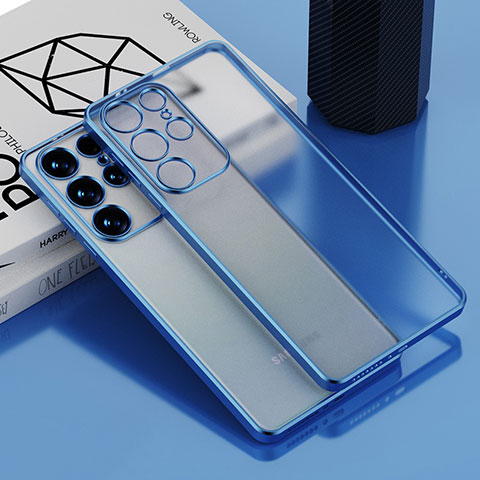 Silikon Schutzhülle Ultra Dünn Flexible Tasche Durchsichtig Transparent C02 für Samsung Galaxy S21 Ultra 5G Blau