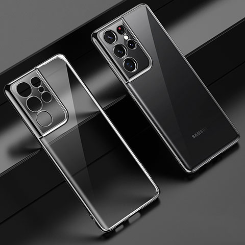 Silikon Schutzhülle Ultra Dünn Flexible Tasche Durchsichtig Transparent H02 für Samsung Galaxy S21 Ultra 5G Schwarz