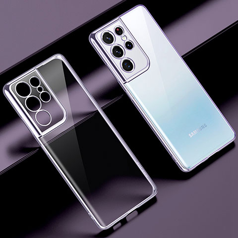 Silikon Schutzhülle Ultra Dünn Flexible Tasche Durchsichtig Transparent H08 für Samsung Galaxy S22 Ultra 5G Violett