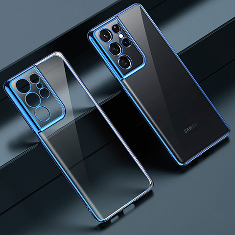Silikon Schutzhülle Ultra Dünn Flexible Tasche Durchsichtig Transparent H08 für Samsung Galaxy S23 Ultra 5G Blau