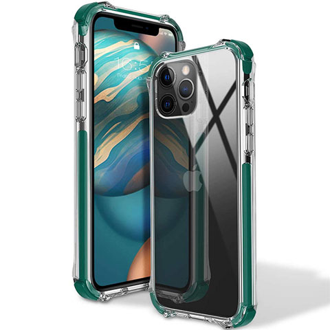 Silikon Schutzhülle Ultra Dünn Flexible Tasche Durchsichtig Transparent S02 für Apple iPhone 12 Pro Max Grün