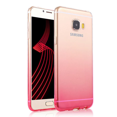 Silikon Schutzhülle Ultra Dünn Hülle Durchsichtig Farbverlauf T04 für Samsung Galaxy C7 Pro C7010 Rosa