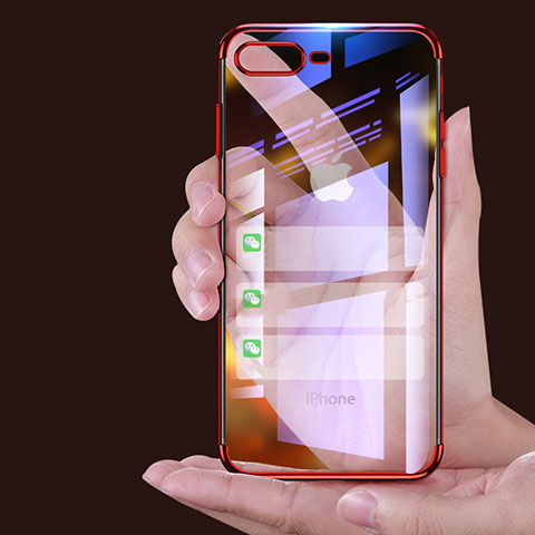 Silikon Schutzhülle Ultra Dünn Tasche Durchsichtig Transparent A06 für Apple iPhone 8 Plus Rot