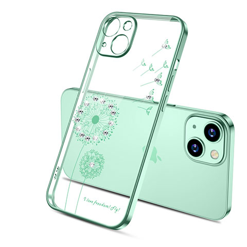 Silikon Schutzhülle Ultra Dünn Tasche Durchsichtig Transparent Blumen für Apple iPhone 14 Grün
