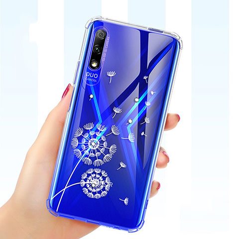 Silikon Schutzhülle Ultra Dünn Tasche Durchsichtig Transparent Blumen für Huawei Honor 9X Blau