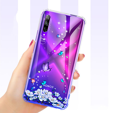 Silikon Schutzhülle Ultra Dünn Tasche Durchsichtig Transparent Blumen für Huawei Honor 9X Pro Violett