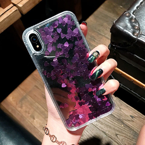 Silikon Schutzhülle Ultra Dünn Tasche Durchsichtig Transparent Blumen T26 für Apple iPhone XR Violett