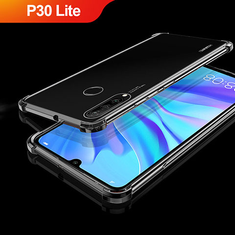 Silikon Schutzhülle Ultra Dünn Tasche Durchsichtig Transparent H01 für Huawei P30 Lite New Edition Schwarz