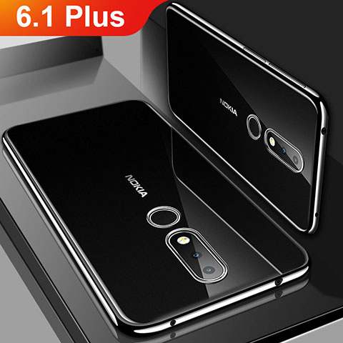 Silikon Schutzhülle Ultra Dünn Tasche Durchsichtig Transparent H01 für Nokia 6.1 Plus Schwarz