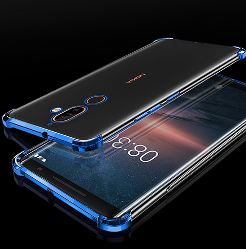 Silikon Schutzhülle Ultra Dünn Tasche Durchsichtig Transparent H01 für Nokia 7 Plus Blau