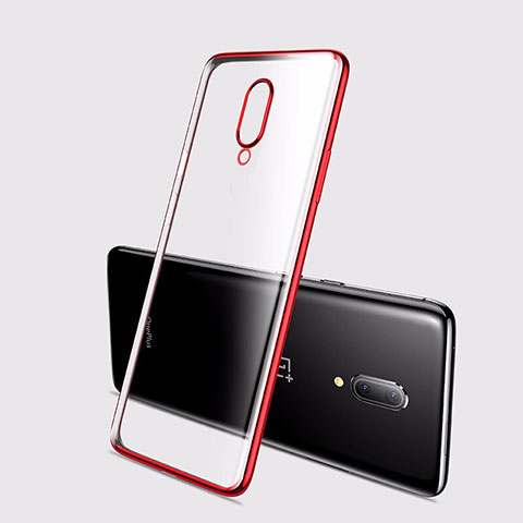 Silikon Schutzhülle Ultra Dünn Tasche Durchsichtig Transparent H01 für OnePlus 7 Rot