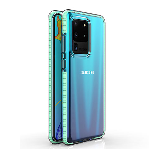 Silikon Schutzhülle Ultra Dünn Tasche Durchsichtig Transparent H01 für Samsung Galaxy S20 Ultra 5G Cyan