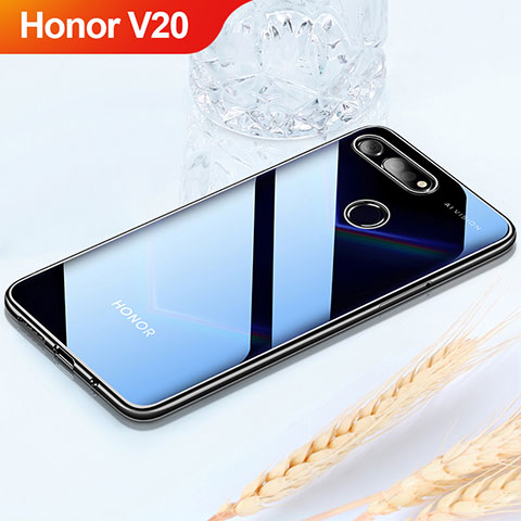 Silikon Schutzhülle Ultra Dünn Tasche Durchsichtig Transparent H02 für Huawei Honor V20 Schwarz