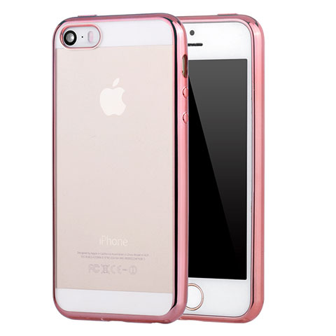 Silikon Schutzhülle Ultra Dünn Tasche Durchsichtig Transparent H03 für Apple iPhone 5 Rosa