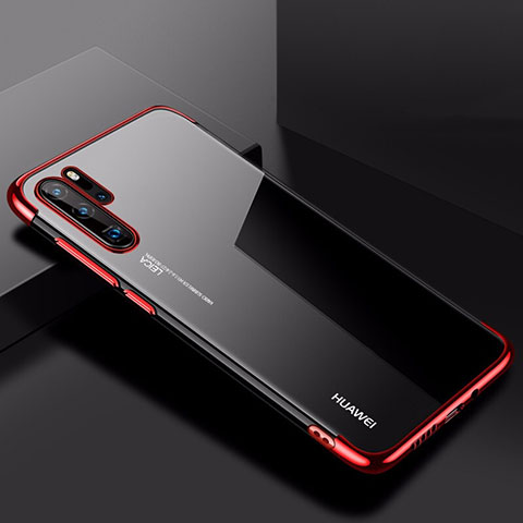 Silikon Schutzhülle Ultra Dünn Tasche Durchsichtig Transparent H03 für Huawei P30 Pro Rot