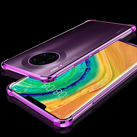 Silikon Schutzhülle Ultra Dünn Tasche Durchsichtig Transparent H04 für Huawei Mate 30 Violett