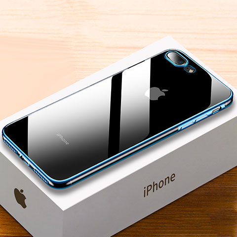 Silikon Schutzhülle Ultra Dünn Tasche Durchsichtig Transparent HC02 für Apple iPhone 8 Plus Blau