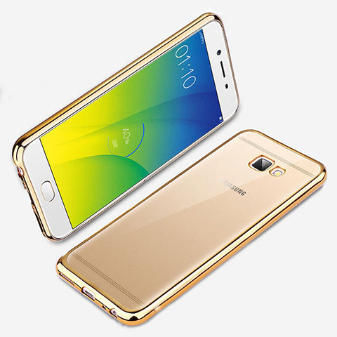 Silikon Schutzhülle Ultra Dünn Tasche Durchsichtig Transparent R01 für Samsung Galaxy J7 Prime Gold