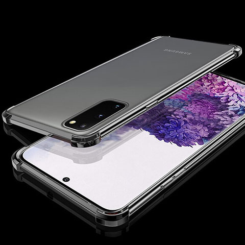 Silikon Schutzhülle Ultra Dünn Tasche Durchsichtig Transparent S03 für Samsung Galaxy S20 Schwarz