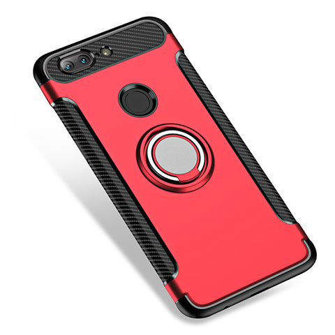 Silikon Schutzhülle und Kunststoff Tasche mit Fingerring Ständer für OnePlus 5T A5010 Rot