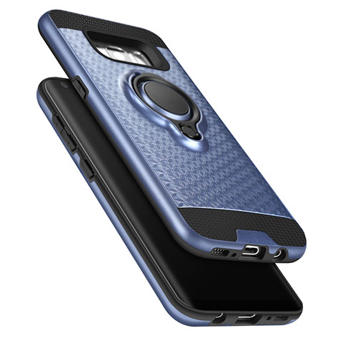 Silikon Schutzhülle und Kunststoff Tasche mit Fingerring Ständer für Samsung Galaxy S8 Blau