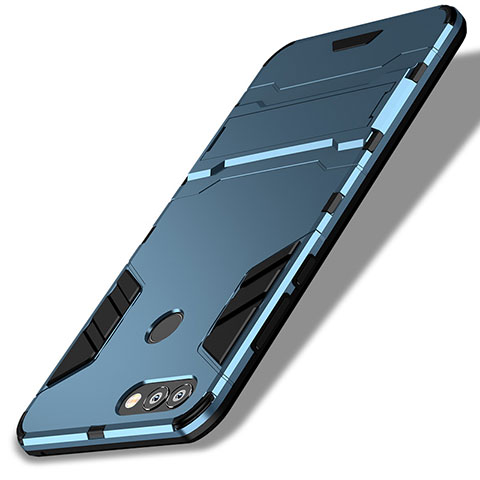 Silikon Schutzhülle und Kunststoff Tasche mit Ständer für Huawei P Smart Blau