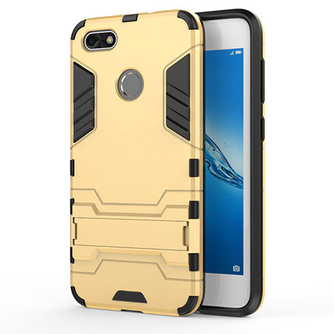 Silikon Schutzhülle und Kunststoff Tasche mit Ständer für Huawei Y6 Pro (2017) Gold