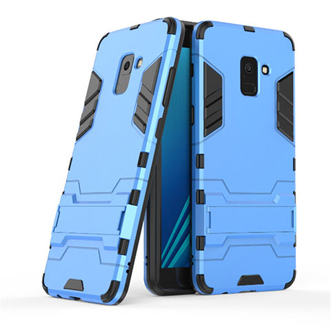 Silikon Schutzhülle und Kunststoff Tasche mit Ständer für Samsung Galaxy A8+ A8 Plus (2018) A730F Blau