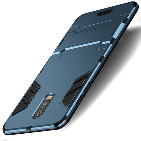 Silikon Schutzhülle und Kunststoff Tasche mit Ständer für Samsung Galaxy C8 C710F Cyan
