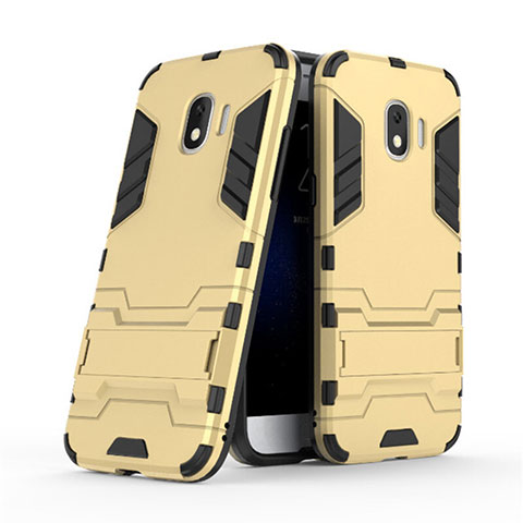 Silikon Schutzhülle und Kunststoff Tasche mit Ständer für Samsung Galaxy Grand Prime Pro (2018) Gold