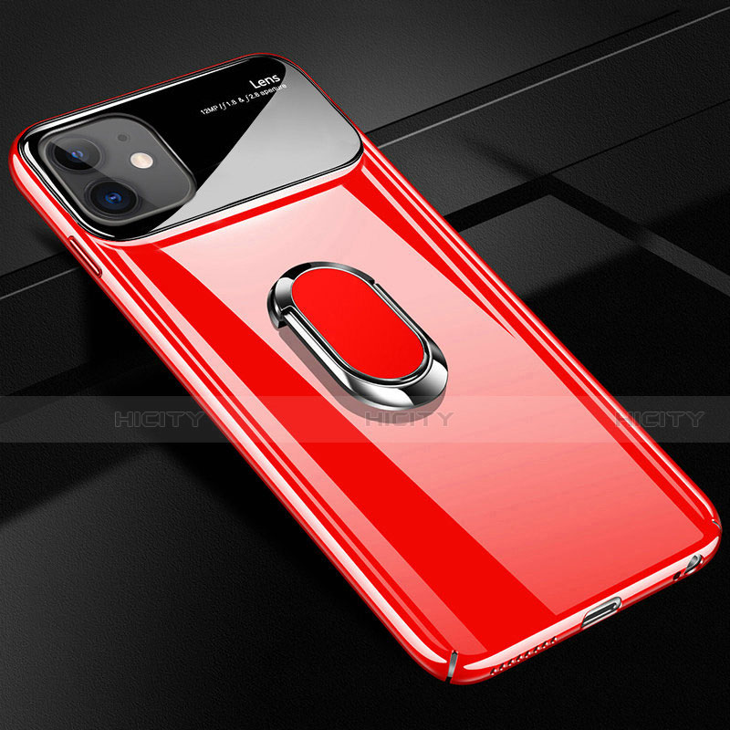 Handyhülle Hülle Hartschalen Kunststoff Schutzhülle Tasche Matt mit Magnetisch Fingerring Ständer A01 für Apple iPhone 12 Rot