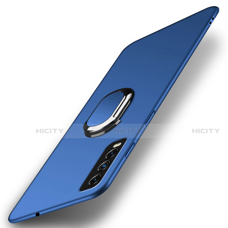 Handyhülle Hülle Hartschalen Kunststoff Schutzhülle Tasche Matt mit Magnetisch Fingerring Ständer A01 für Vivo Y20s Blau Plus