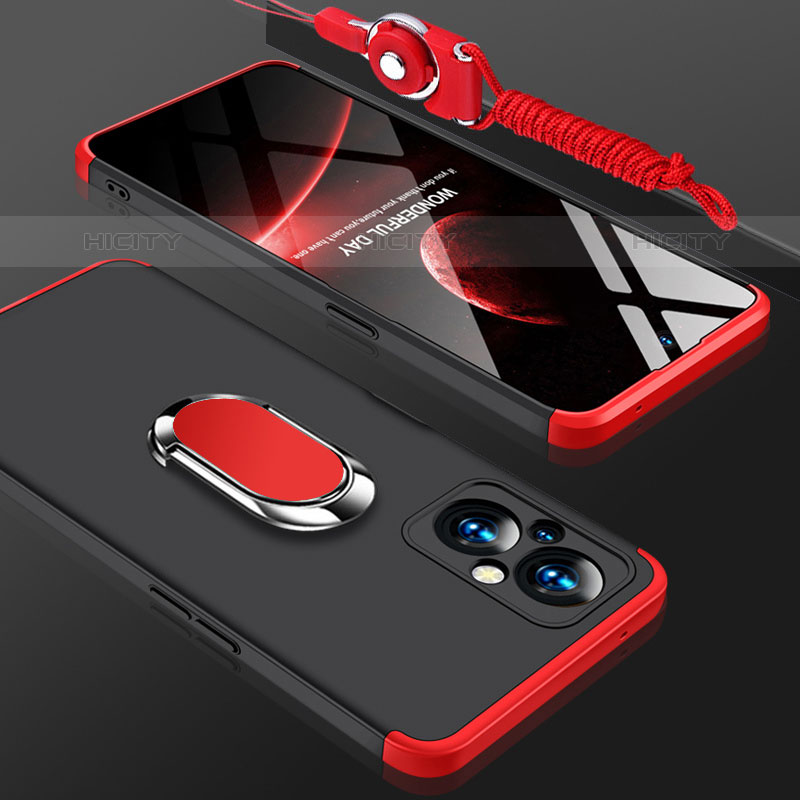 Handyhülle Hülle Hartschalen Kunststoff Schutzhülle Tasche Matt mit Magnetisch Fingerring Ständer GK1 für Oppo Reno8 Lite 5G Rot und Schwarz