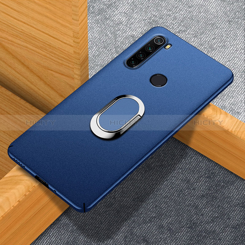 Handyhülle Hülle Hartschalen Kunststoff Schutzhülle Tasche Matt mit Magnetisch Fingerring Ständer K01 für Xiaomi Redmi Note 8 (2021) Blau