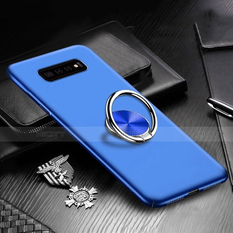 Handyhülle Hülle Hartschalen Kunststoff Schutzhülle Tasche Matt mit Magnetisch Fingerring Ständer P01 für Samsung Galaxy S10 Blau