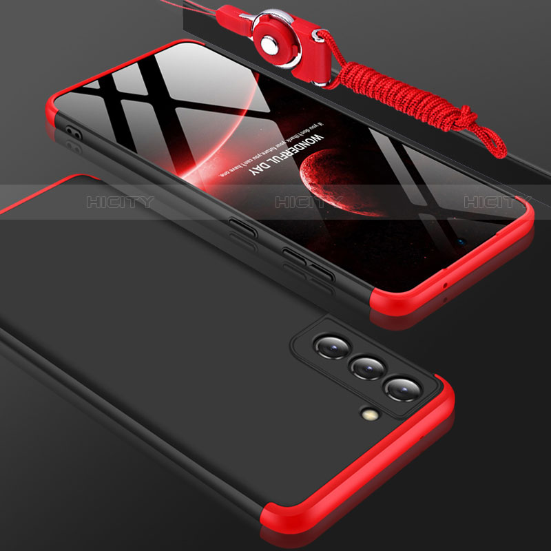 Handyhülle Hülle Hartschalen Kunststoff Schutzhülle Tasche Matt Vorder und Rückseite 360 Grad Ganzkörper für Samsung Galaxy S21 5G Rot und Schwarz