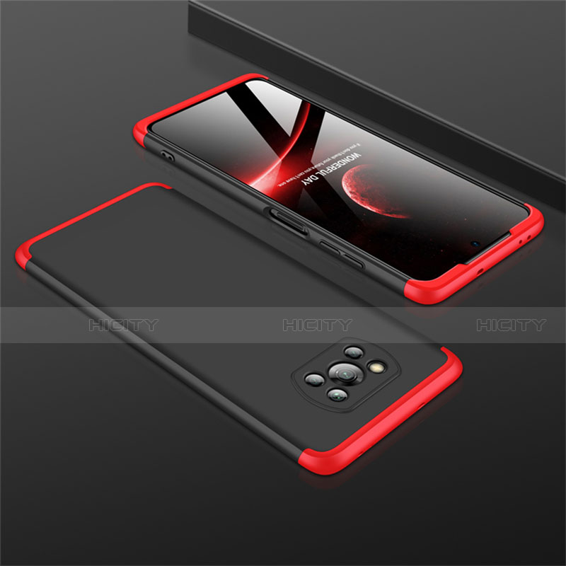 Handyhülle Hülle Hartschalen Kunststoff Schutzhülle Tasche Matt Vorder und Rückseite 360 Grad Ganzkörper M01 für Xiaomi Poco X3 NFC Rot und Schwarz