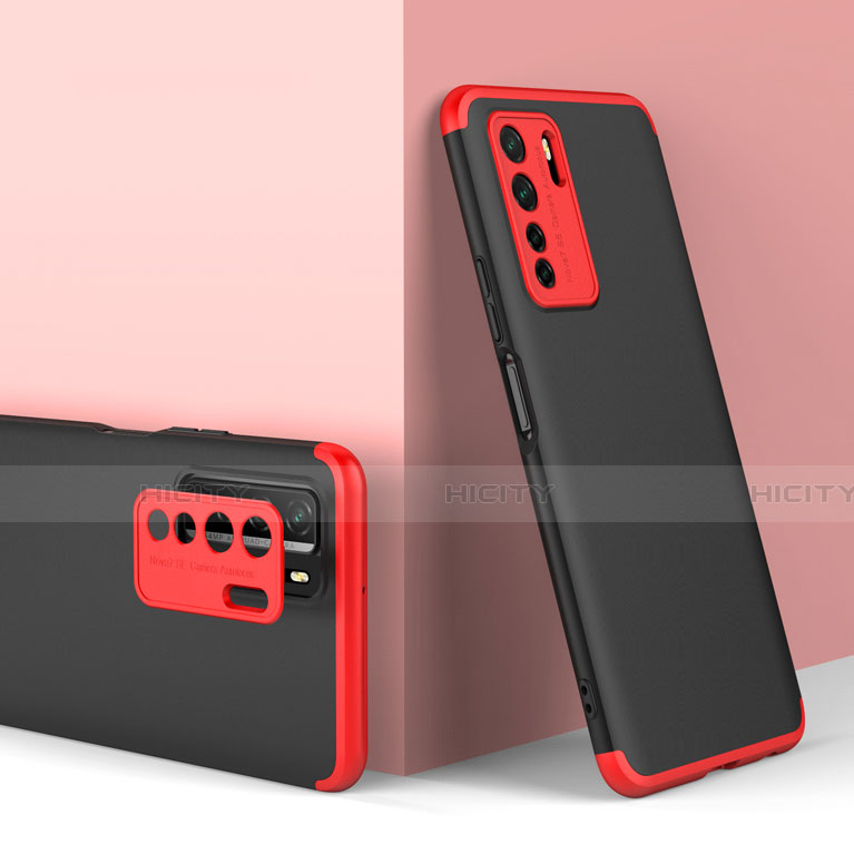 Handyhülle Hülle Hartschalen Kunststoff Schutzhülle Tasche Matt Vorder und Rückseite 360 Grad Ganzkörper P01 für Huawei Nova 7 SE 5G Rot und Schwarz Plus