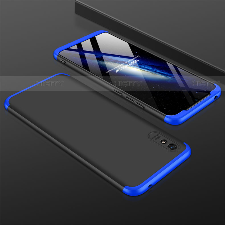 Handyhülle Hülle Hartschalen Kunststoff Schutzhülle Tasche Matt Vorder und Rückseite 360 Grad Ganzkörper P03 für Xiaomi Redmi 9A Blau und Schwarz Plus