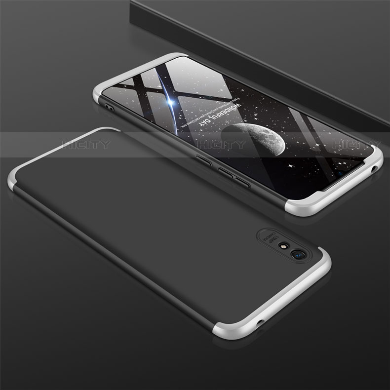Handyhülle Hülle Hartschalen Kunststoff Schutzhülle Tasche Matt Vorder und Rückseite 360 Grad Ganzkörper P03 für Xiaomi Redmi 9A Silber und Schwarz Plus