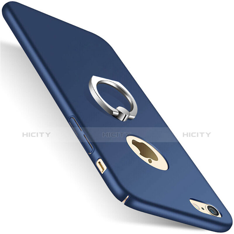 Handyhülle Hülle Kunststoff Schutzhülle Matt Loch mit Fingerring Ständer für Apple iPhone 8 Blau groß