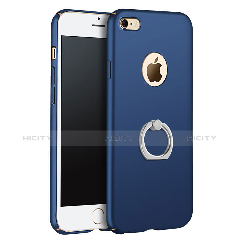 Handyhülle Hülle Kunststoff Schutzhülle Matt Loch mit Fingerring Ständer für Apple iPhone 8 Blau groß