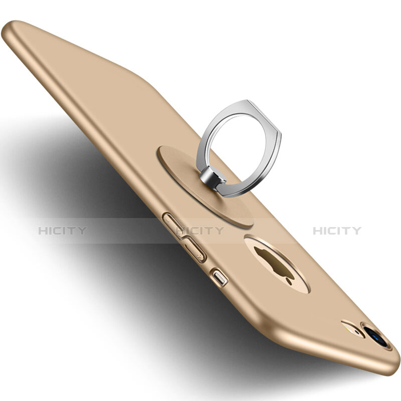 Handyhülle Hülle Kunststoff Schutzhülle Matt Loch mit Fingerring Ständer für Apple iPhone 8 Gold groß