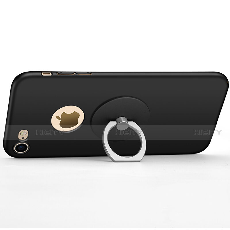 Handyhülle Hülle Kunststoff Schutzhülle Matt Loch mit Fingerring Ständer für Apple iPhone SE (2020) Schwarz Plus