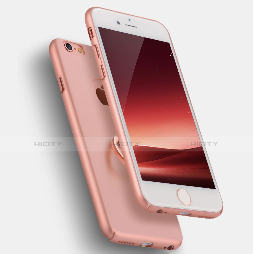 Handyhülle Hülle Kunststoff Schutzhülle Matt mit Fingerring Ständer A02 für Apple iPhone 6 Rosa groß