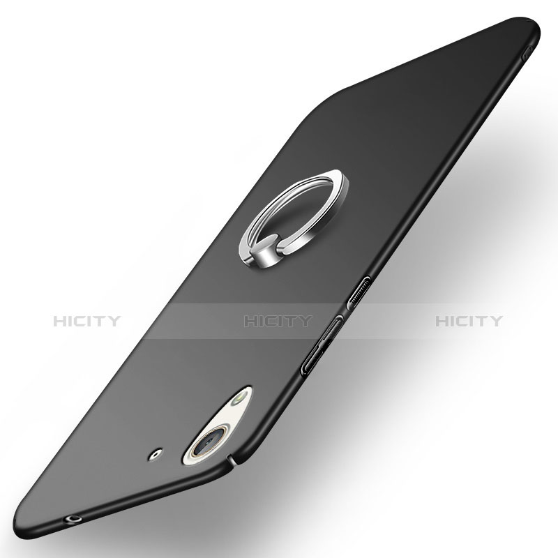 Handyhülle Hülle Kunststoff Schutzhülle Matt mit Fingerring Ständer A02 für Huawei Honor 5A Schwarz groß