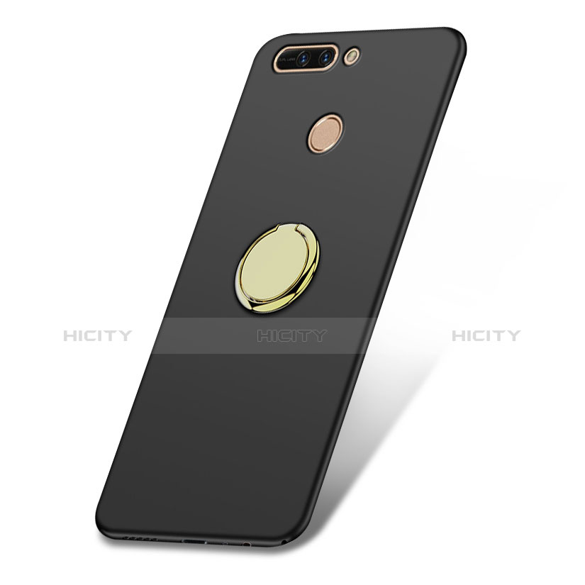 Handyhülle Hülle Kunststoff Schutzhülle Matt mit Fingerring Ständer A02 für Huawei Honor 8 Pro Schwarz groß